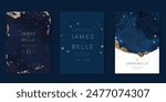 Navy Blue Luxury Wedding Invitation, start invite thank you, rsvp modern card Design in Night sky with  little star moon sun and space decorative Vector elegant rustic template