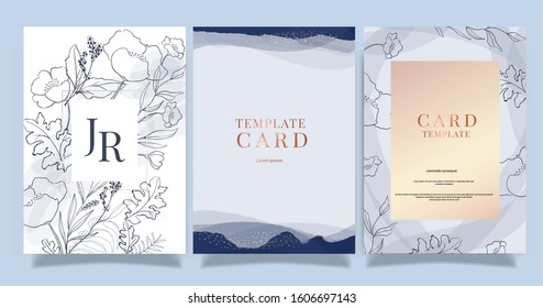 Navy Blue Luxury Wedding Invitation, floral invite thank you, rsvp modern card Design in dark flower with  leaf greenery  branches decorative Vector elegant rustic template