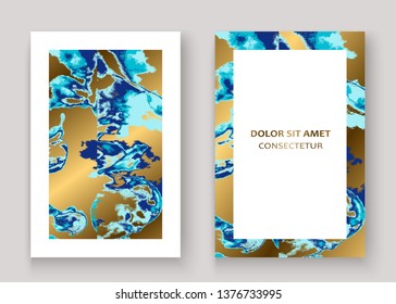 Navy blue marble luxurious texture paint artistic, wedding invitation design. Decorative splash fluid on golden background, vector Illustration. Trendy template vector Cover Card Flyer Poster Banner