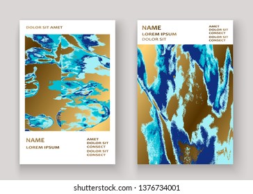 Navy blue marble luxurious texture paint artistic, wedding invitation design. Decorative splash fluid on golden background, vector Illustration. Trendy template vector Cover Card Flyer Poster Banner