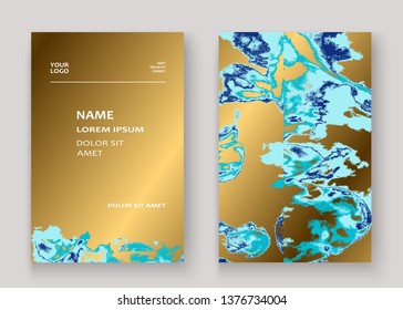 Navy blue marble luxurious texture paint artistic, wedding invitation design. Decorative splash fluid on golden background, vector Illustration. Trendy template vector Cover Card Flyer Poster Banner
