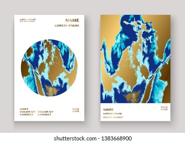 Navy blue marble luxurious texture paint artistic, wedding invitation design. Decorative splash fluid on golden background, vector Illustration. Trendy template vector Cover Card Flyer Poster Banner