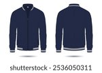 Navy blue men bomber jacket mockup front and back view