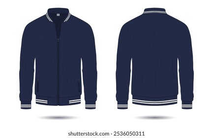 Navy blue men bomber jacket mockup front and back view