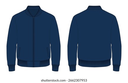 Navy blue men's bomber jacket mockup