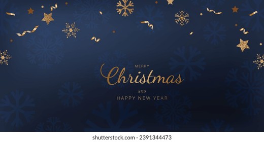 Navy blue Merry Christmas and Happy New Year. Vector illustrations for background, greeting card, Happy Holidays, season's greeting