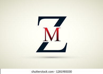 Navy blue monogram letter zm z m logo vector