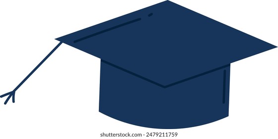 Navy blue mortarboard hat tassel isolated white background. Academic cap symbolizing graduation achievement success completion. Simple flat design graduation cap vector illustration