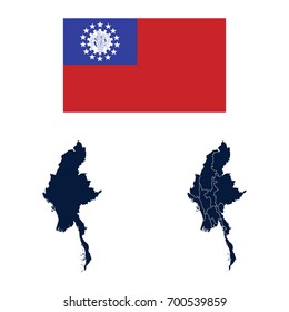 Navy Blue Myanmar Map and Flag isolated on white background. Vector illustration eps 10.