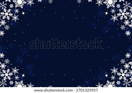 Navy blue night sky white snowflakes abstract background. Christmas backdrop with copy space.