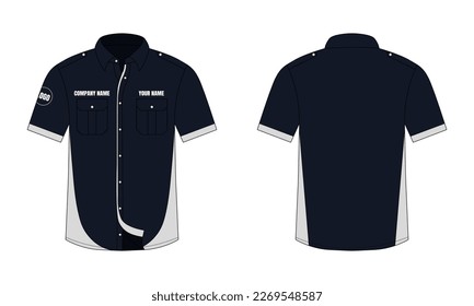 Navy blue office shirt mockup front and back view