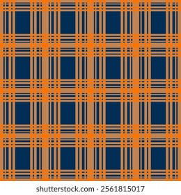 Navy blue with orange tartan beautiful, vector seamless pattern for textile, fabric and fashion.