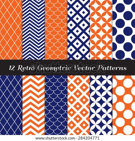 Navy Blue Orange White Retro Geometric Stock Vector Royalty Free