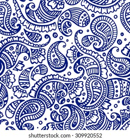 navy blue paisley seamless pattern