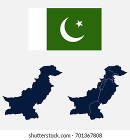 Navy Blue Pakistan Map and Flag isolated on white background. Vector illustration eps 10.