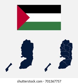 Navy Blue Palestine Map and Flag isolated on white background. Vector illustration eps 10.