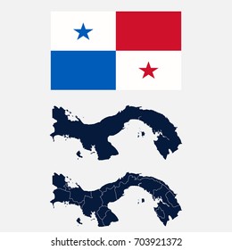 Navy Blue Panama Map and Flag isolated on white background. Vector illustration eps 10.