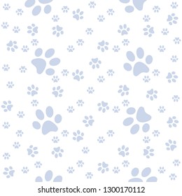 Navy blue paws seamless pattern, animal foot vector background illustration