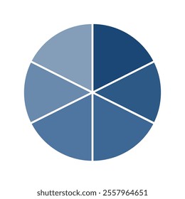 Navy blue pie chart with 6 parts chart, 6 circle section for business presentation concept. Overall for marketing and education goal vector.