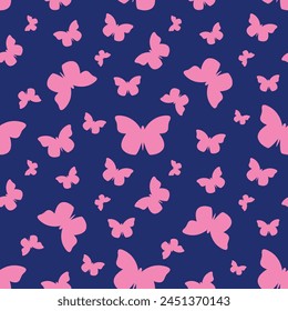 Navy blue and pink butterfly patterned fabric pattern