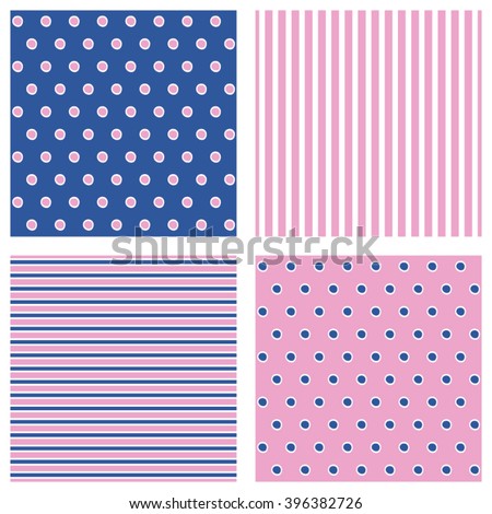 Navy Blue Pink Polka Dot Stripe Stock Vector Royalty Free