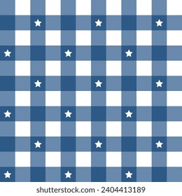 Navy blue plaid pattern with star background. plaid pattern background. plaid background. Seamless pattern. for backdrop, decoration, gift wrapping, gingham tablecloth, blanket, tartan.