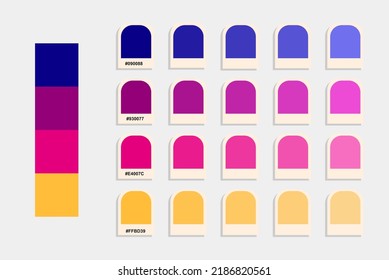 Navy blue purple yellow color palette vector, sunset colors catalog, design and edit idea, colour matching, rgb pantone colors, harmonious colours palette sample, eps designed asset