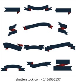 Navy Blue and Red Ribbon Set InIsolated White Background, Vector Illustration