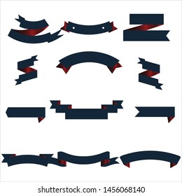 Navy Blue and Red Ribbon Set InIsolated White Background, Vector Illustration