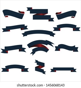 Navy Blue and Red Ribbon Set InIsolated White Background, Vector Illustration