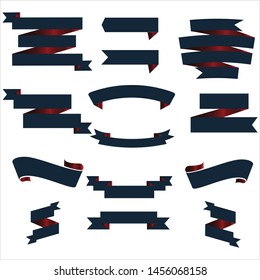 Navy Blue and Red Ribbon Set InIsolated White Background, Vector Illustration