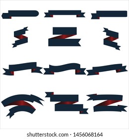 Navy Blue and Red Ribbon Set InIsolated White Background, Vector Illustration
