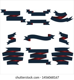 Navy Blue and Red Ribbon Set InIsolated White Background, Vector Illustration