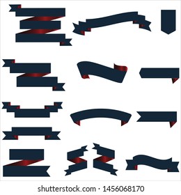 Navy Blue and Red Ribbon Set InIsolated White Background, Vector Illustration