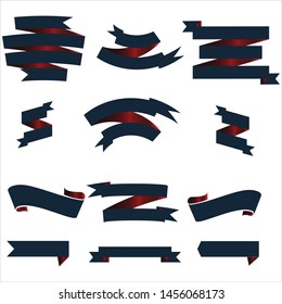Navy Blue and Red Ribbon Set InIsolated White Background, Vector Illustration