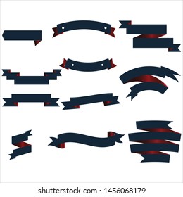 Navy Blue and Red Ribbon Set InIsolated White Background, Vector Illustration