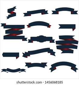 Navy Blue and Red Ribbon Set InIsolated White Background, Vector Illustration