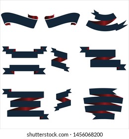 Navy Blue and Red Ribbon Set InIsolated White Background, Vector Illustration