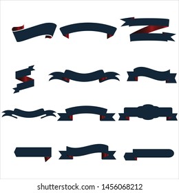 Navy Blue and Red Ribbon Set InIsolated White Background, Vector Illustration