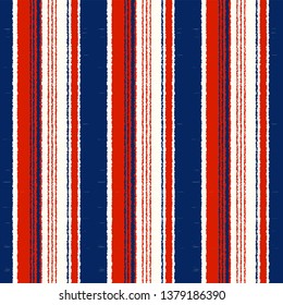 Navy Blue, Red, White Striped Seamless Pattern - Vertical stripes repeated fabric  background 
