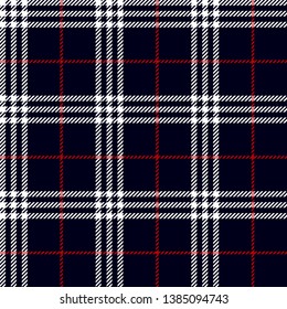 Navy blue, Red and White tartan plaid Scottish seamless pattern.Texture from plaid, tablecloths, clothes, shirts, dresses, paper, bedding, blankets and other textile products.