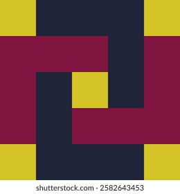 Navy blue and red wine interlocking rectangles on a yellow background