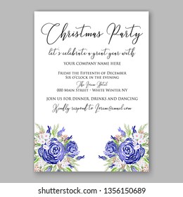 Navy blue rose Wedding invitation or bridal shower floral vector card template printable background for marriage peony rose