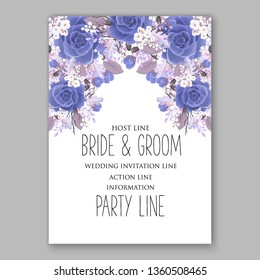 Navy blue Rose wedding invitation card template peony ranunculus vector background for baby shower bridal shower invitation Winter floral pattern