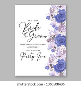 Navy blue Rose wedding invitation card template peony ranunculus vector background for baby shower bridal shower invitation Winter floral pattern