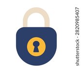 Navy Blue Round Padlock Vector Illustration, Security Lock Clipart