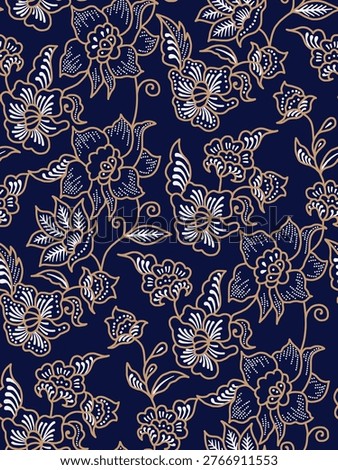 Navy Blue Seamless Floral Batik Pattern