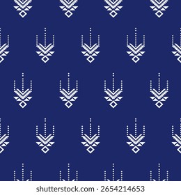 Azul-marinho Padrão sem costura por Geometria Índio Navajo Asteca Étnica Decoração Tradicional Abstrato Tribo Têxtil Design 