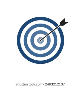 Navy blue shade bullseye dart target icon. Dart target goal marketing sign. Arrow dart logo vector. Winner dart sign.