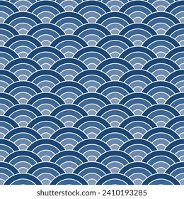 Navy blue shade of Japanese wave pattern background. Japanese seamless pattern vector. Waves background illustration. for clothing, wrapping paper, backdrop, background, gift card.